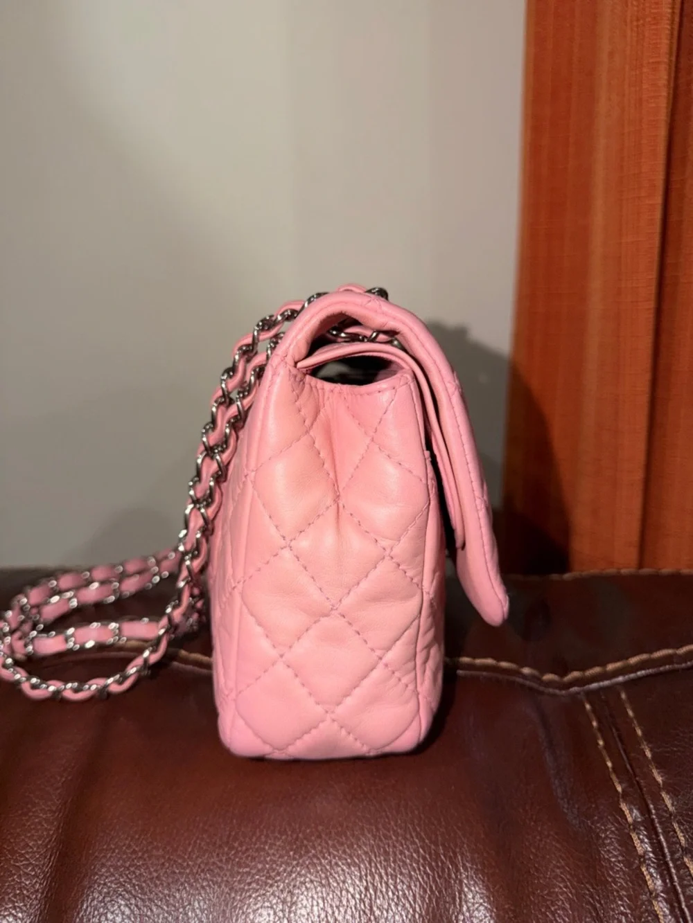 CHANEL Pink Quilted Leather Flap Shoulder Bag with Silver Hardware